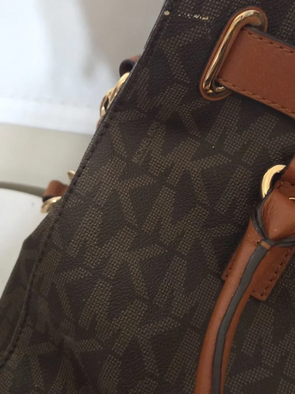 Michael Kors Hamilton Legacy Large Logo Satchel Bag Brown Acorn Gold MK Tote